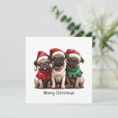 Vrolijke kerst Pug Dogs Feestdagenkaart (Staand voorkant)