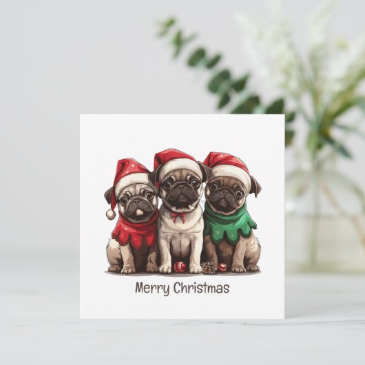 Vrolijke kerst Pug Dogs Feestdagenkaart (Staand voorkant)