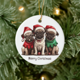 Vrolijke kerst Pug Dogs Keramisch Ornament