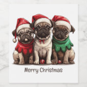 Vrolijke kerst Pug Dogs Wijn Etiket (Enkel label)