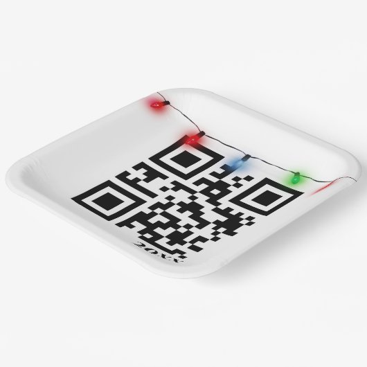 Vrolijke kerst QR-code met strijklichten Papieren Bordje (Gebogen)