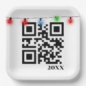 Vrolijke kerst QR-code met strijklichten Papieren Bordje (Voorkant)