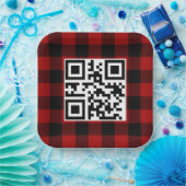 Vrolijke kerst QR-code op Buffalo Plaid Papieren Bordje (Feest)