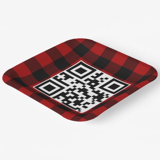 Vrolijke kerst QR-code op Buffalo Plaid Papieren Bordje (Gebogen)