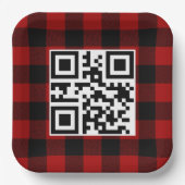 Vrolijke kerst QR-code op Buffalo Plaid Papieren Bordje (Voorkant)