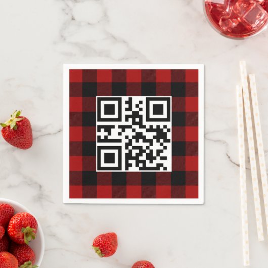 Vrolijke kerst QR-code op Buffalo Plaid Servet (Insitu)