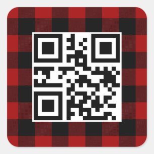 Vrolijke kerst QR-code op Buffalo Plaid Vierkante Sticker