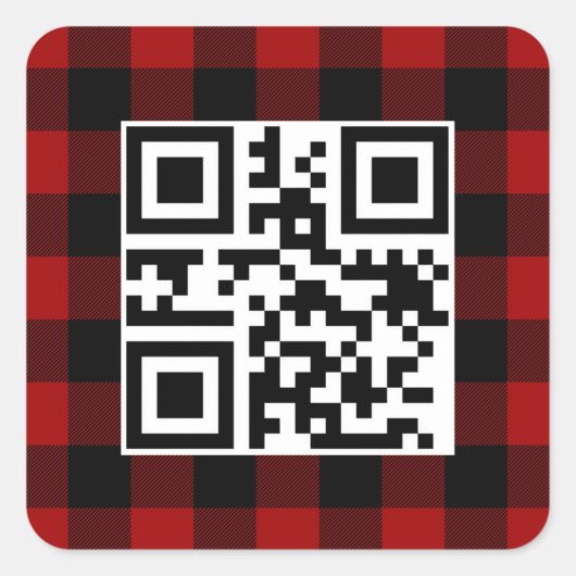 Vrolijke kerst QR-code op Buffalo Plaid Vierkante Sticker (Voorkant)