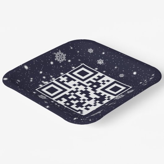 Vrolijke kerst QR-code op sneeuwvlokken Papieren Bordje (Gebogen)