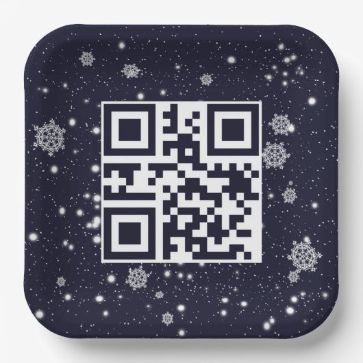 Vrolijke kerst QR-code op sneeuwvlokken Papieren Bordje (Voorkant)