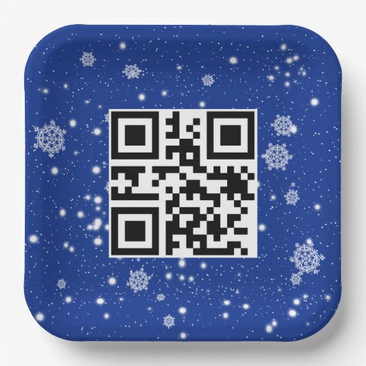 Vrolijke kerst QR-code op sneeuwvlokken Papieren Bordje (Voorkant)