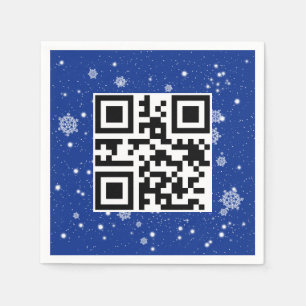 Vrolijke kerst QR-code op sneeuwvlokken Servet