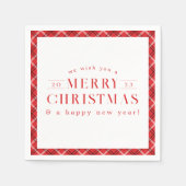 Vrolijke Kerst Red Plaid Vakantie Servet (Voorkant)