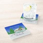 Vrolijke Kerst Retro Camper Trailer Glazen Onderzetter (Schuin)