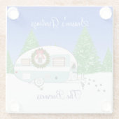 Vrolijke Kerst Retro Camper Trailer Glazen Onderzetter (Achterkant)