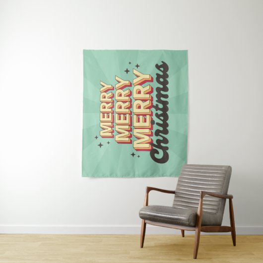 Vrolijke kerst retro groovy tekst seizoensgebonden wandkleed (In situ)