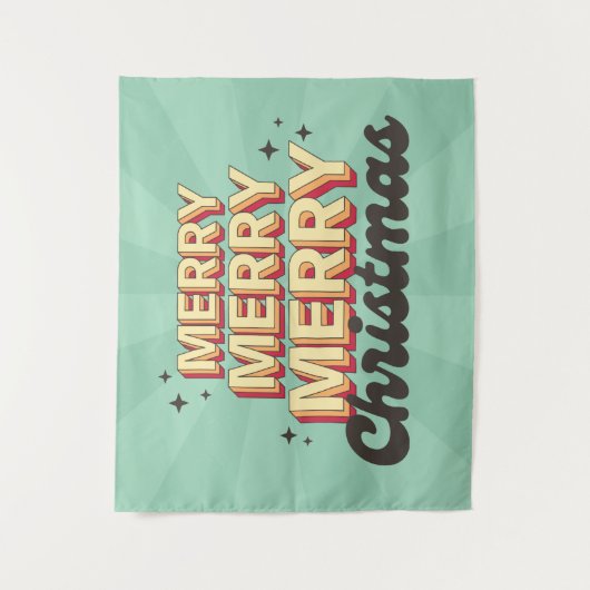 Vrolijke kerst retro groovy tekst seizoensgebonden wandkleed (Voorkant)