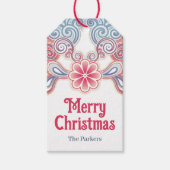 Vrolijke kerst retro rood en blauw cadeaulabel (Voorkant)