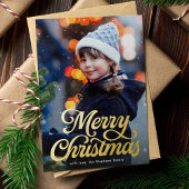 Vrolijke kerst retro script klassieke foto folie feestdagenkaart