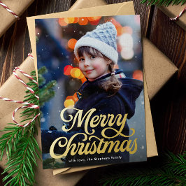 Vrolijke kerst retro script klassieke foto folie feestdagenkaart