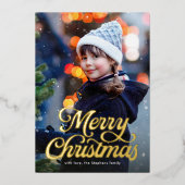 Vrolijke kerst retro script klassieke foto folie feestdagenkaart (Voorkant)