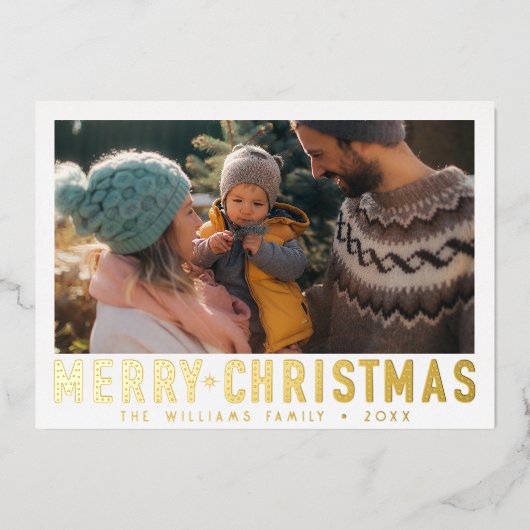 vrolijke kerst retro typografie | Rood Folie Feestdagenkaart (Voorkant)