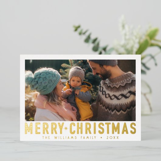  vrolijke kerst retro typografie | Rood Folie Feestdagenkaart (Staand Voorkant)