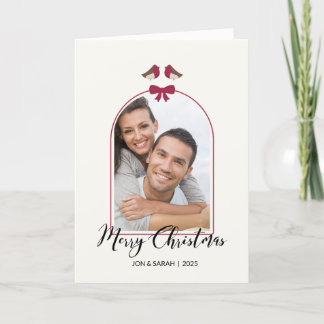 Vrolijke kerst Robins en Red Bow Arched Feestdagen Kaart