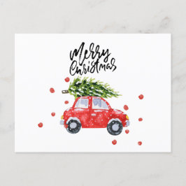 Vrolijke kerst rode auto met kerstboom Auto Briefkaart