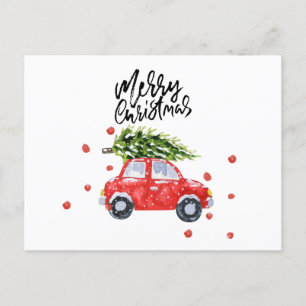 Vrolijke kerst rode auto met kerstboom Auto Briefkaart