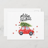 Vrolijke kerst rode auto met kerstboom Auto Briefkaart (Voorkant / Achterkant)