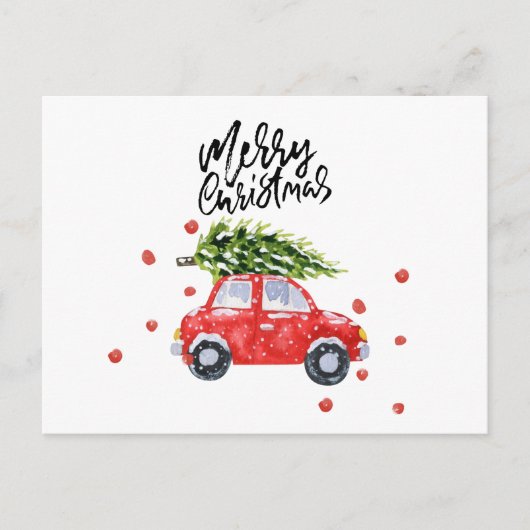 Vrolijke kerst rode auto met kerstboom Auto Briefkaart (Voorkant)