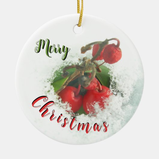 Vrolijke kerst rode bessen uit sneeuw Ornament (Voorkant)