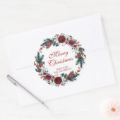 Vrolijke kerst rode bloemenkrans winter ronde sticker (Envelop)