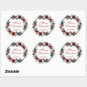 Vrolijke kerst rode bloemenkrans winter ronde sticker (Vel)