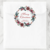 Vrolijke kerst rode bloemenkrans winter ronde sticker (Tas)