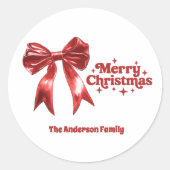 Vrolijke kerst rode boog ronde sticker (Voorkant)