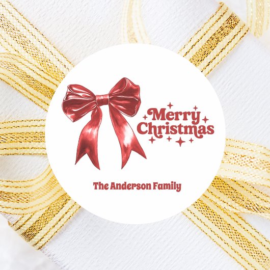 Vrolijke kerst rode boog ronde sticker