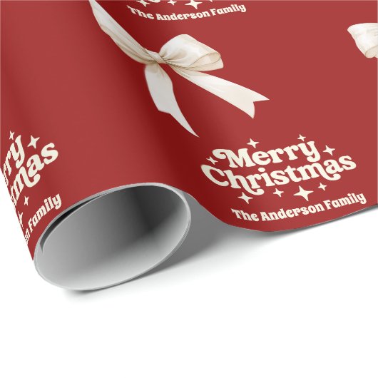 Vrolijke kerst rode crème strik retro cadeaupapier (Rol Hoek)