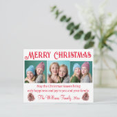 vrolijke kerst , rode typografie 3 foto ' s collag briefkaart (Staand voorkant)