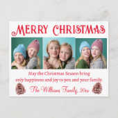 vrolijke kerst , rode typografie 3 foto ' s collag briefkaart (Voorkant)