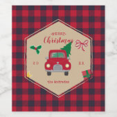 Vrolijke Kerst Rode Vrachtwagen Buffel Plaid Vakan Wijn Etiket (Enkel label)