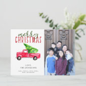 Vrolijke kerst rode vrachtwagen foto kaart (Staand voorkant)