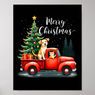 Vrolijke kerst rode vrachtwagen met hond en verste poster