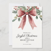 Vrolijke Kerst Rood Elegante Waterverf Bow Feestdagenkaart (Voorkant)