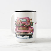 Vrolijke kerst  Roze Truck Tweekleurige Koffiemok (Voorkant links)