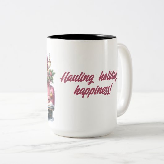 Vrolijke kerst  Roze Truck Tweekleurige Koffiemok (Voorkant rechts)