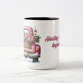 Vrolijke kerst Roze Truck Tweekleurige Koffiemok (Center)