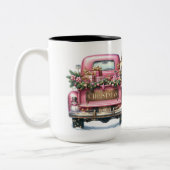 Vrolijke kerst Roze Truck Tweekleurige Koffiemok (Links)