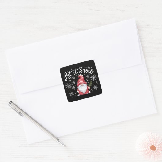 Vrolijke kerst Schattigee kabouter laat het sneeuw Vierkante Sticker (Envelop)